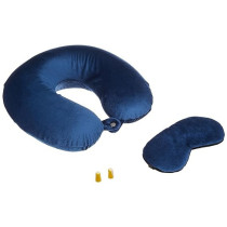 Soft Travel Pillow With Eye Cover And Ear Plugs Blue Colour, 44 x 27Centimeter