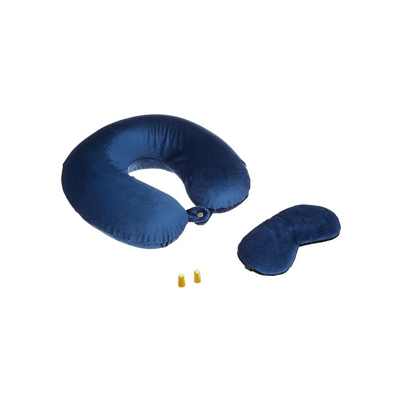 Soft Travel Pillow With Eye Cover And Ear Plugs Blue Colour, 44 x 27Centimeter