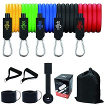 Resistance Bands Set Include 5 Stackable Exercise Bands With Carry Bag, Door Anchor Attachment And Legs Ankle Straps 26.6cm
