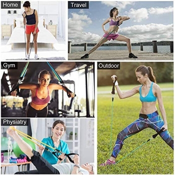 Resistance Bands Set Include 5 Stackable Exercise Bands With Carry Bag, Door Anchor Attachment And Legs Ankle Straps 26.6cm