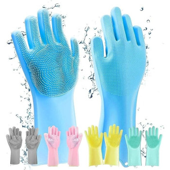 Magic Silicone Gloves With Wash Scrubber, Blue Colour
