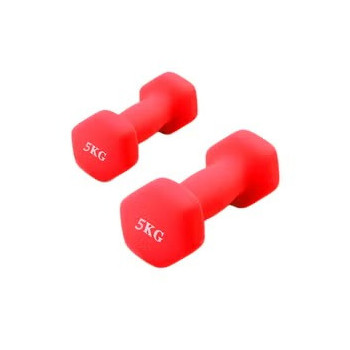 Set Of 2 Hexagonal Dumbbell, Red Colour, 5 Kg Each