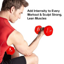Set Of 2 Hexagonal Dumbbell, Red Colour, 5 Kg Each
