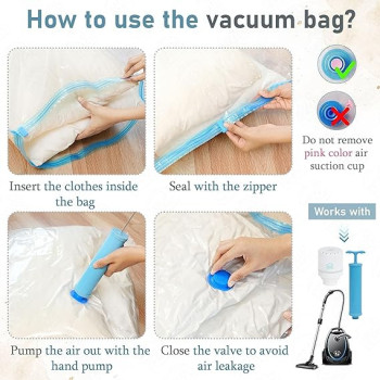 Vacuum Space Saver Reusable Sealer Storage Bags 70 x 100cm, With Suction Pump, Pack Of 7, White Colour