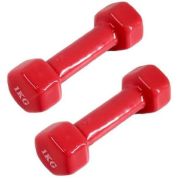 1-Piece Vinyl Coated Dumbbell, Red Colour, 1Kg