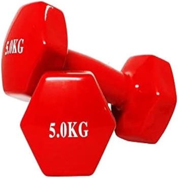 2-Piece Vinyl Dumbbell Set, Red Colour, 5 Kg Each