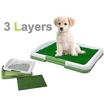 3 Tires Indoor Puppy Dog Potty Training Pee Pad Mat Tray Grass Toilet With Tray, White Colour