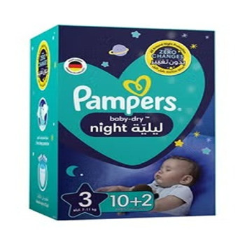 Pampers Baby-Dry Night Diapers For Extra Sleep Protection, Size 3, 7-11 Kg, 12 Diaper Count