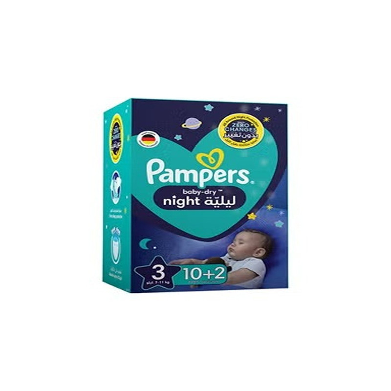 Pampers Baby-Dry Night Diapers For Extra Sleep Protection, Size 3, 7-11 Kg, 12 Diaper Count