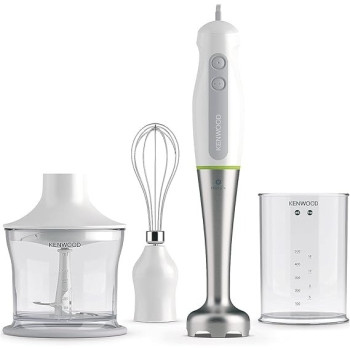 Kenwood Hand Blender 600W With 500Ml Chopper, 500Ml Beaker, Whisk, Stainless Steel Wand, Triblade Technology HDP109WG, White Colour