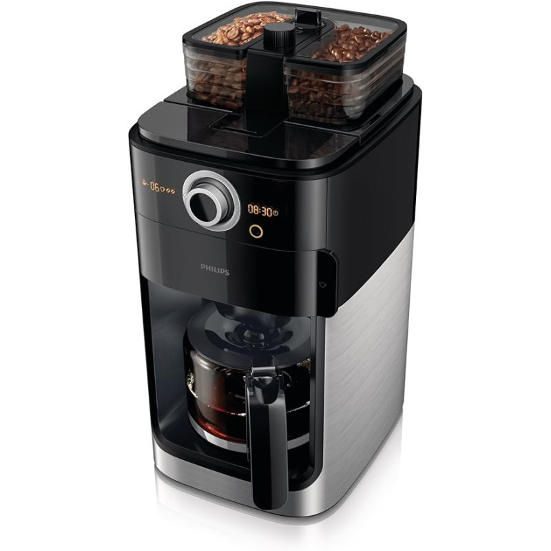 Philips Grind And Brew Coffee Maker With Glass Jug, Grind And Brew System, Hd7762, Black / Silver