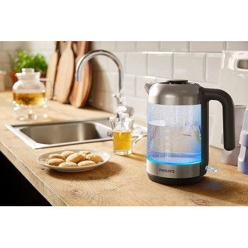 Philips Series 5000 Glass Kettle Stainless Steel, Crystal 2200W 1.7L, Mid Entry Light Status Indicator HD9339 / 81