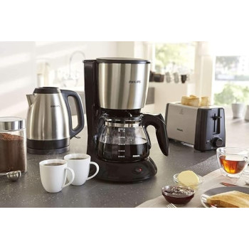 Philips Daily Collection HD7462 Drip Coffee Maker 1.2L 15 Cups, Stainless Steel, Freestanding, Semi-Auto, Black