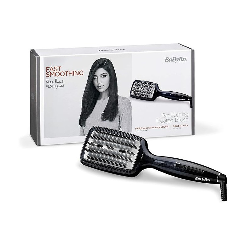 Babyliss Hair Straightening, 3D Tech Hot Brush For Versatile Styling And Smooth Results, Black Colour, Durable Construction For Long-Lasting Performance, BABHSB101SDE