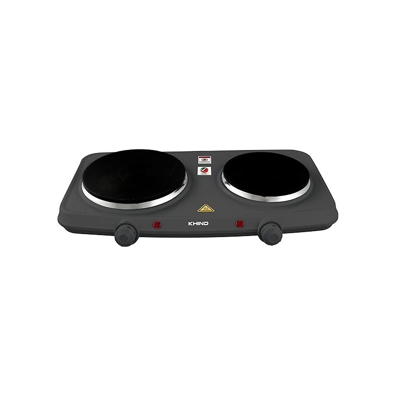 Khind Double Electric Hot Plate, Cast Iron With Chrome Deco Rim And Variable Temperature, Indicator Light, 2500 Watt