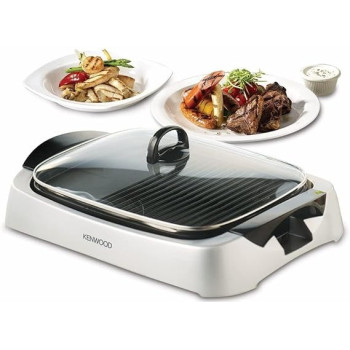Kenwood Grill 2000W Contact Health Grill Large Family Sized Griddle With Glass Lid, Variable Temperature Control, Cool Touch Handles, HG266, Silver / Black Colour