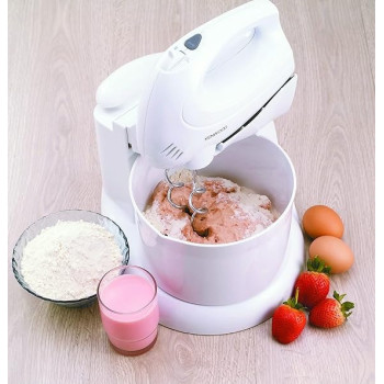 Kenwood Stand Mixer Hand Mixer Electric Whisk 250W With 2.7L Rotary Bowl, 6 Speeds, Turbo Button, Twin Stainless Steel Kneader And Beater HM430, White Colour