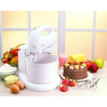 Kenwood Stand Mixer Hand Mixer Electric Whisk 250W With 2.7L Rotary Bowl, 6 Speeds, Turbo Button, Twin Stainless Steel Kneader And Beater HM430, White Colour