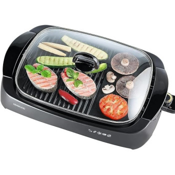 Kenwood Grill 1700W Contact Health Large Family Sized Griddle With Glass Lid, Variable Temperature Control, Cool Touch Handles, HG230, Black Colour