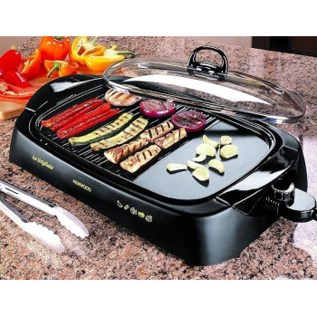 Kenwood Grill 1700W Contact Health Large Family Sized Griddle With Glass Lid, Variable Temperature Control, Cool Touch Handles, HG230, Black Colour