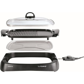 Kenwood Grill 1700W Contact Health Large Family Sized Griddle With Glass Lid, Variable Temperature Control, Cool Touch Handles, HG230, Black Colour