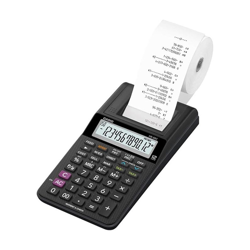 Casio HR8RCBK Mini Printing Calculator, Black Colour