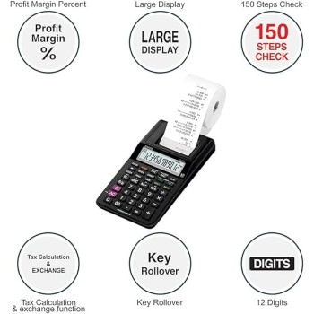 Casio HR8RCBK Mini Printing Calculator, Black Colour