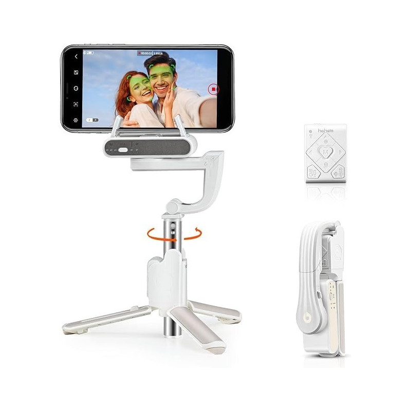 Hohem Q 4 In 1 Selfie Stick, Portable Tripod Gimbal Stabilizer With Built-In Extension Rod, Auto Balance And Auto Face Tracking Gimbal, White