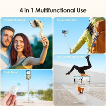 Hohem Q 4 In 1 Selfie Stick, Portable Tripod Gimbal Stabilizer With Built-In Extension Rod, Auto Balance And Auto Face Tracking Gimbal, White