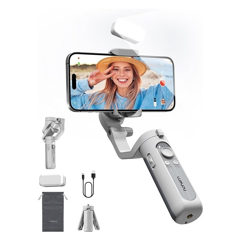 Hohem Isteady XE Kit Gimbal Stabilizer For Smartphone, 3-Axis Phone Gimbal, Magnetic Fill Light, Portable And Foldable, Grey Colour
