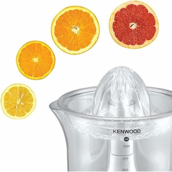 Kenwood Citrus Juicer 40W Juice Extractor With 1L Transparent Juice Jug, Dust Cover, 2 Way Rotation, Cord Storage, JE280A, White / Clear