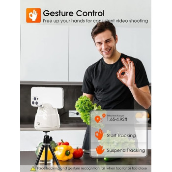 Hohem Auto Face Tracking Tripod, Hohem 360 Degree Smart Shooting Holder, Gesture Control, No App Required, 360 Rotation Selfie Stand For Phones And Tablets