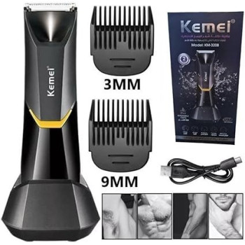Kemei Professional Body Hair Trimmer For Men And Women, KM-3208 With Led Light, USB Fast Charging And Ceramic Blade Heads, Suitable For Body Private Part Shaving