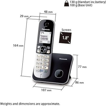 Panasonic KX-TG6811 Single Dect Cordless Phone, Black / Grey