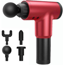Massage Gun Electric Percussion Muscle Massager Relaxation 4 Head Vibration Fascial Gun Booster Massage Gun Noise Reduction, Colour Red