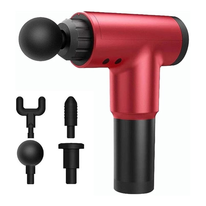 Massage Gun Electric Percussion Muscle Massager Relaxation 4 Head Vibration Fascial Gun Booster Massage Gun Noise Reduction, Colour Red