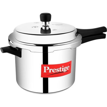 Prestige Popular Pressure Cooker Aluminium Cooker With Lid 5 LTR, Silver Colour