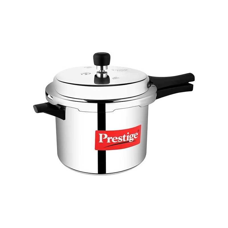 Prestige Popular Pressure Cooker Aluminium Cooker With Lid 5 LTR, Silver Colour