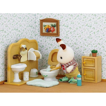 Sylvanian Families Chocolate Rabbit Brother Washroom Set, 5015