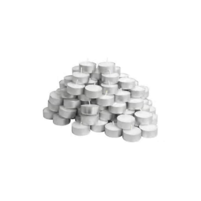 100 Piece Glimma Non-Scented Tea Light Set, Silver/White