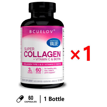 Bcuelov Super Collagen With Vitamin C And Biotin - For Reducing Wrinkles, Enhancing Skin Brightening, Healthy Hair And Nails - 60 Capsules