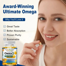 Omega 3 Fish Oil Dietary Supplement Softgel Capsules, Support Brain, Nervous System, Cardiovascular And Antioxidant - 120 Softgels