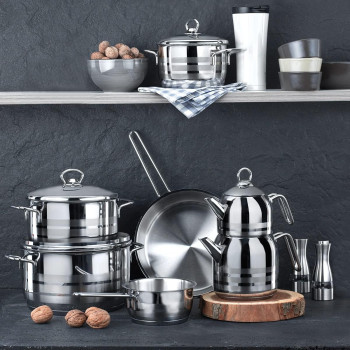 Korkmaz Astra Stainless Steel Low Casserole, Silver, 24X8 CM