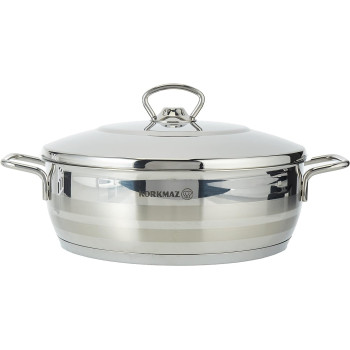 Korkmaz Astra Stainless Steel Low Casserole, Silver, 24X8 CM
