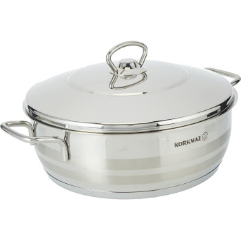 Korkmaz Astra Stainless Steel Low Casserole, Silver, 24X8 CM