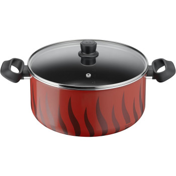 Tefal Cooking Pot Tempo Flame 30 CM Nonstick Casserole With Lid, Red, Aluminium, C3045383