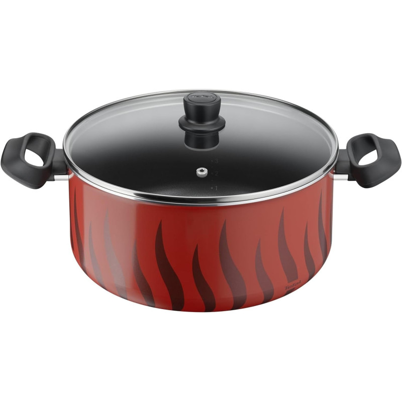 Tefal Cooking Pot Tempo Flame 30 CM Nonstick Casserole With Lid, Red, Aluminium, C3045383
