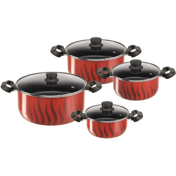 Tefal Cookware Set G6 Tempo Flame 8 Pcs Cooking Set Casseroles, Red, Aluminium, C3079082