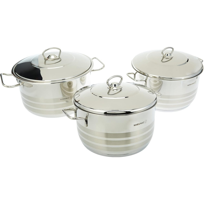 Korkmaz Astra Optimum Stainless Steel 6Pc Cookware Set, Silver