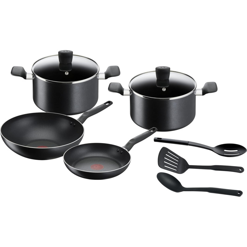Tefal Aluminum Super Cook Non-Stick Cookware Set, Black, 9Pcs, B459S984